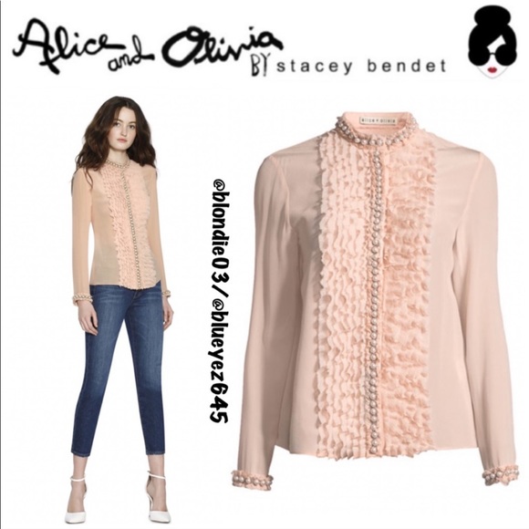 Alice + Olivia Tops - Alice + Olivia “Arminda” pink pearl blouse XS